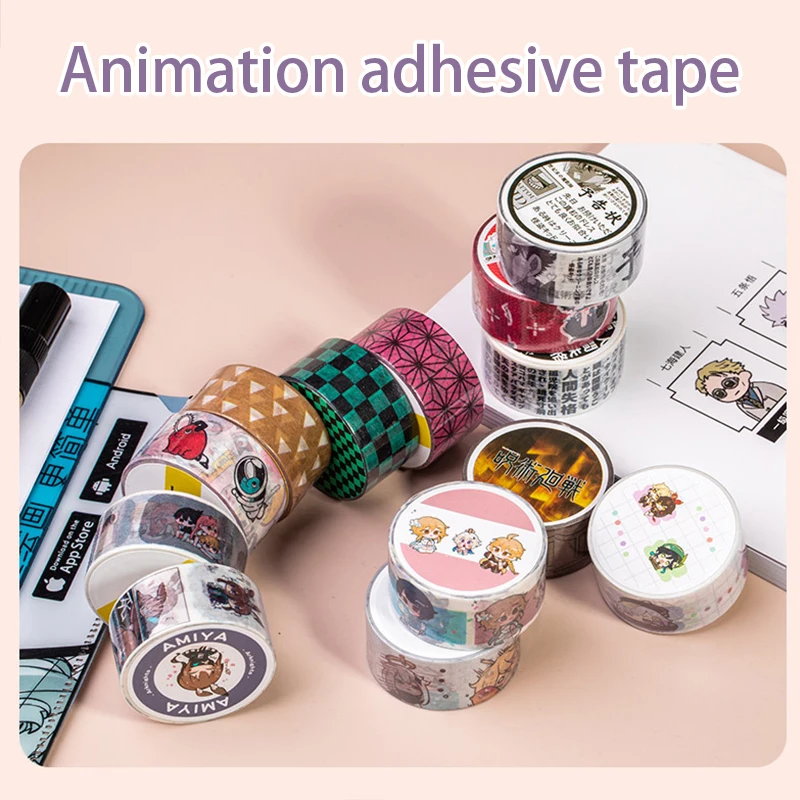 Cute Cartoon Chainsaw Man Pochita GenShin Demon Slayer Nezuko Jujutsu Kaisen Cool DIY Tape Stickers Anime Stationery Peripheral