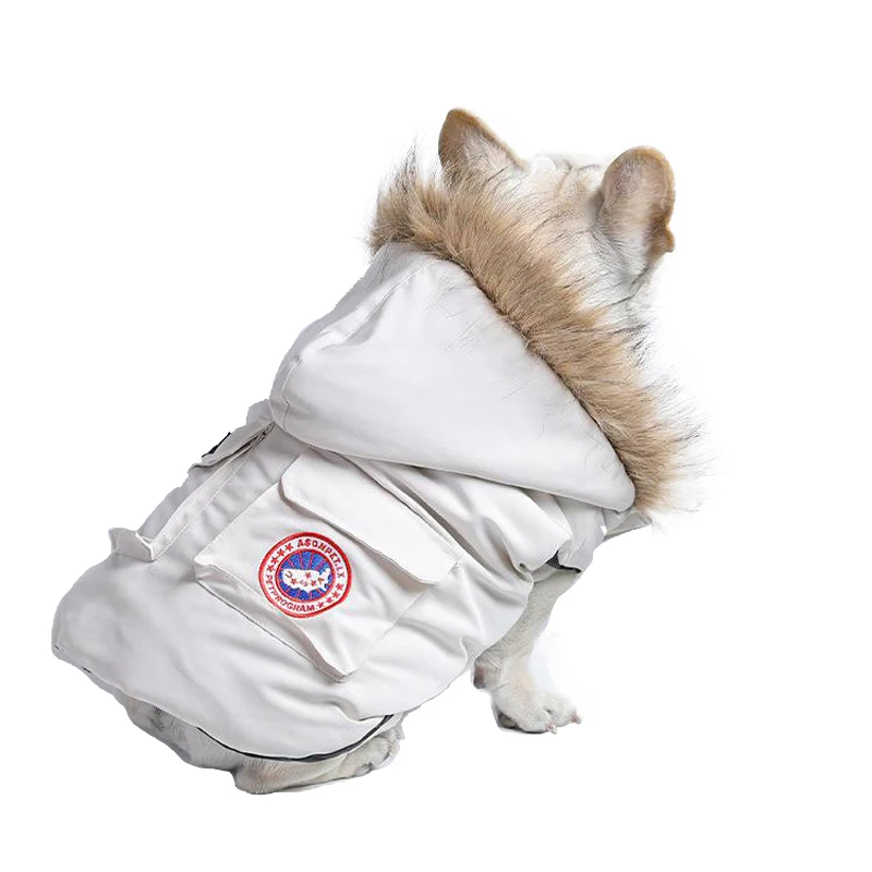 Зимние французский одежда для бульдога шапка с меховым теплый собака пальто и