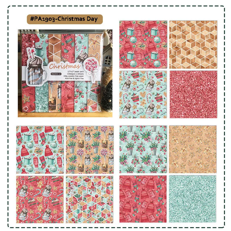 

24 Sheet 12X12" Christmas Winter Craft Paper Material Junk Journal Planner Scrapbooking Decor DIY Craft Background Paper