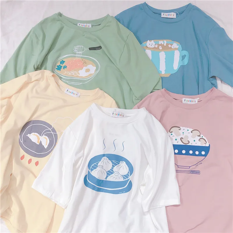 Японские летние новые женские милые футболки с мультяшным принтом Bestie Mori Girl