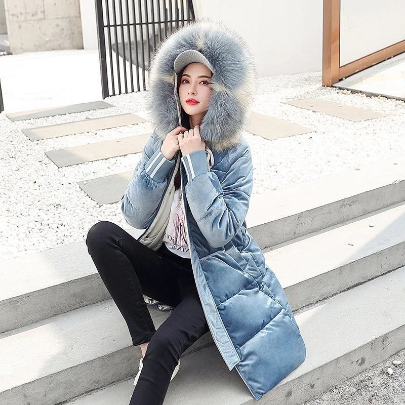 Женское зимнее розовое длинное меховое пальто с капюшоном, Куртка Harajuku, уличная одежда, корейская модная одежда, ветровка на молнии, xxxl - Цвет: Синий