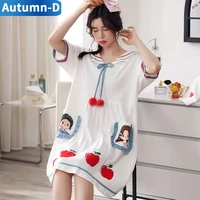 summer nightgowns 100 cotton nightdress cartoon women sleepwear short sleeve dress casual girlish for home clothes large size
