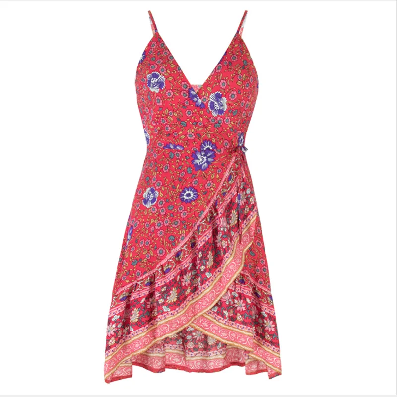 

2020 summer new style fashionable European and American Bohemian V-neck sexy suspender dress