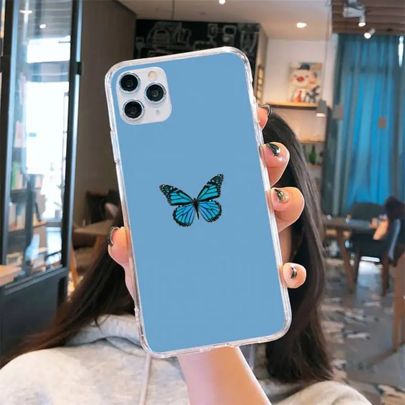 

Fashion Butterfly color animal pink Phone Case Transparent iPhone 6 7 8 11 12 s mini pro X XS XR MAX Plus se cover funda shell