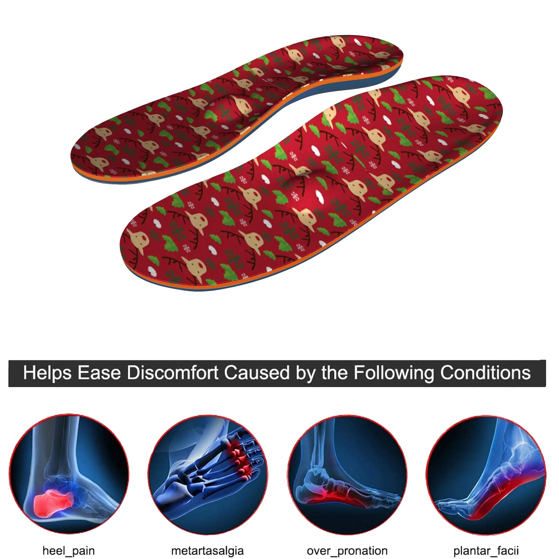 Christmas red new insole charming fashion plantar fasciitis arch support orthopedic insole flat foot pain heel spur correction