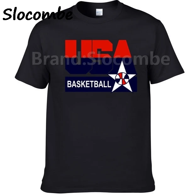 Мужские баскетбольные футболки с логотипом США 100% хлопковая Футболка Бесплатная