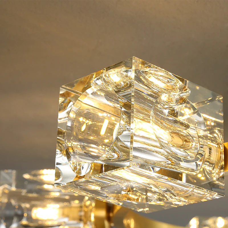 Jmzm LED Crystal Chandelier Copper Luxury Pendant Lights Square Hanging Lamp European Style Light For Living Room Dining Bedroom