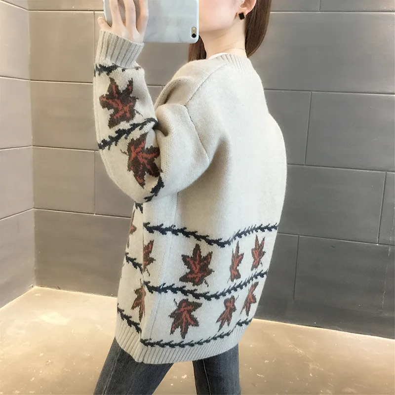 

Women's Lazy Wind Knit Cardigan Jacket Women's Spring Autumn 2020 New 100-neck V-neck Sweater Loose Sweaters for Women