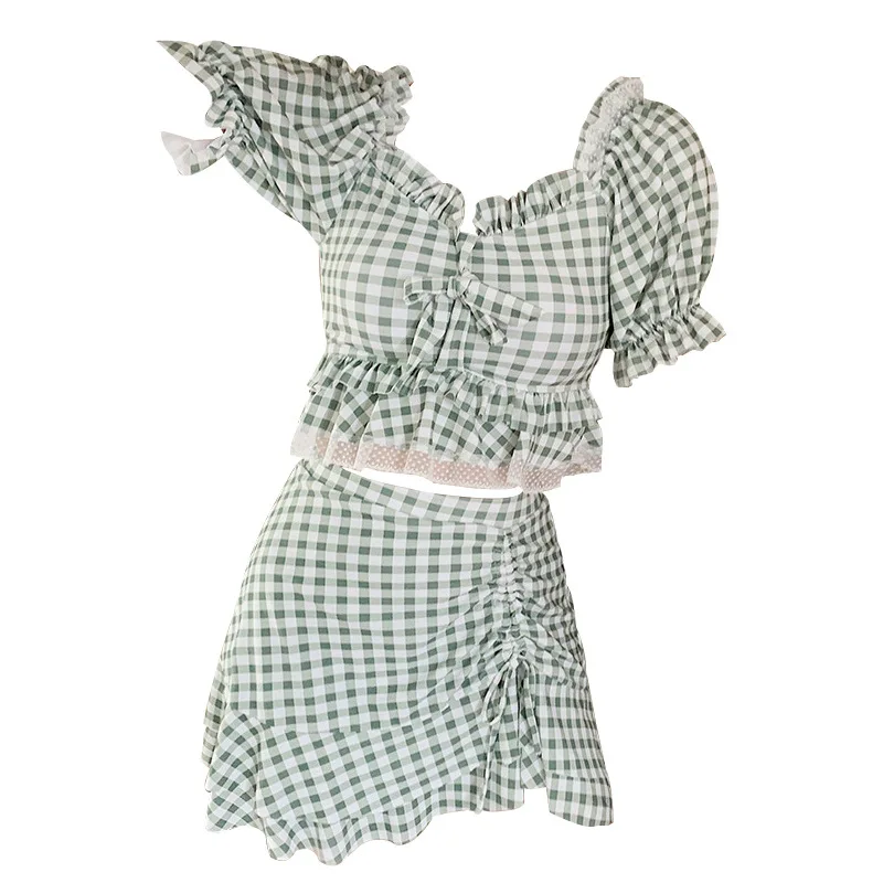 

Swimsuit women's split body cover belly show thin student conservative hot spring size chest gathered skirt flat angle 2021 new