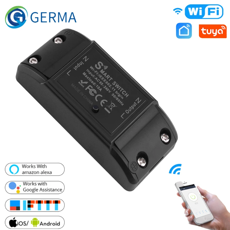 Buy GERMA Tuya Light WiFi Switch Smart Life APP Voice Relay Controller Timer Module Google Home Alexa Wall 110V 220V 10A on