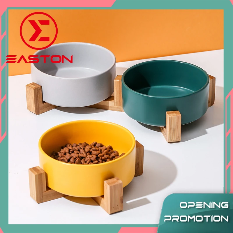 

Ceramic Dog Bowl Cat Food Water Bowls with Wood Stand No Spill Large Feeder Dish for Dogs Cats Feeding Puppy Pet Supplies