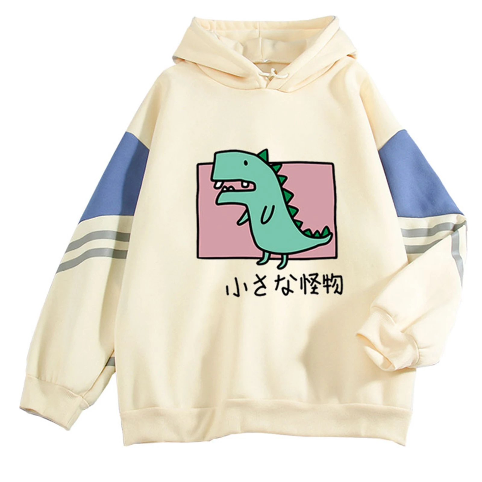 

Ladies Fleece-lined Loose Hoodie Autumn Winter Leisure Style Girls Cartoon Monster Printing Long Sleeve Hooded Tops