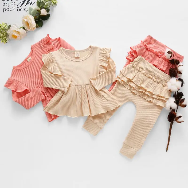Комплект одежды из 2 предметов для маленьких девочек Осенний хлопковый топ с