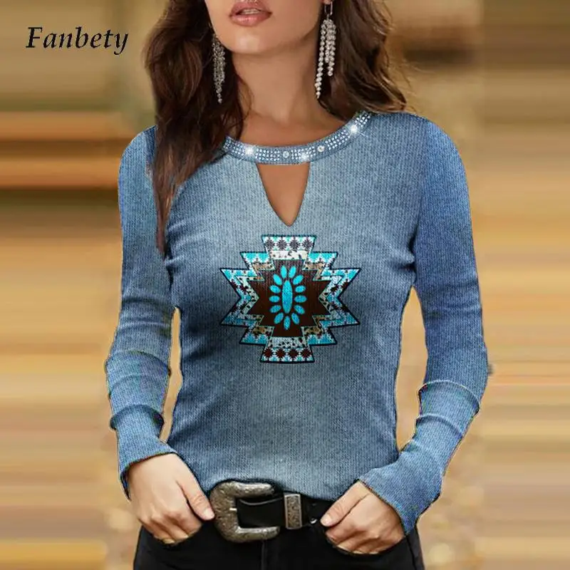 

2022 Spring Sexy O Neck Sequin Shiny Women Blouses Pattern Print Office Lady Tops Shirts Autumn Long Sleeve Streetwear Pullovers