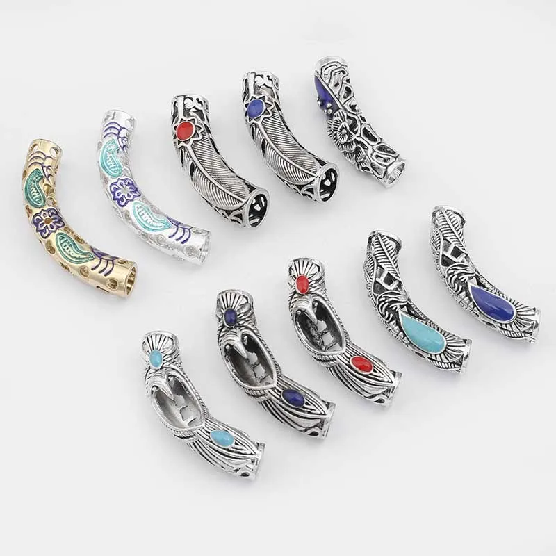 5 шт. тибетская Серебряная изогнутая прокладка трубки соединитель с цветочным