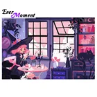 Ever Moment Алмазная краска для дома красивая девушка с черно-белыми кошками ручной работы Домашний декор Краска с бриллиантами 5L207