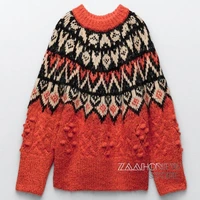 zaahonew 2021 autumn winter warm vintage red jacquard knit sweaters and pullovers casual christmas jumper female tops