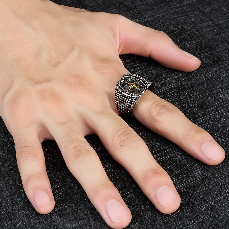 Мужское Винтажное кольцо в горошек с Северной звездой | Украшения и аксессуары