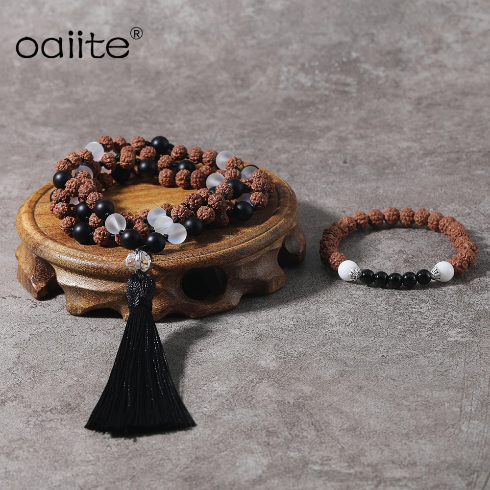 OAIITE Lucky мала рудракши ожерелье белый с украшением в виде кристаллов 108 очарование