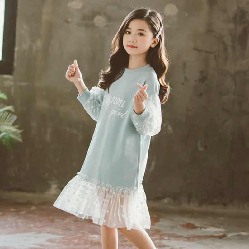 Keelorn Sweet Girls Dress 2020 Autumn Brand New Preppy Style Teenager Clothing Lace Shirt Dresses Elegant Kid Girl Outfits 4-13Y | Детская