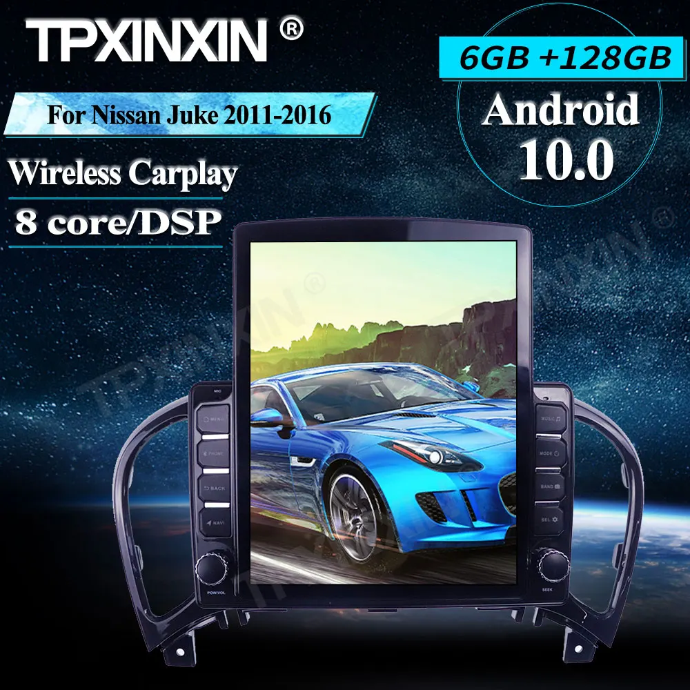 저렴한 차량 멀티미디어 플레이어 안드로이드 무선 카플레이 스테레오 수신기 라디오 GPS 내비게이션, 6 + 128G 테슬라 스타일 닛산 주크 2011 +