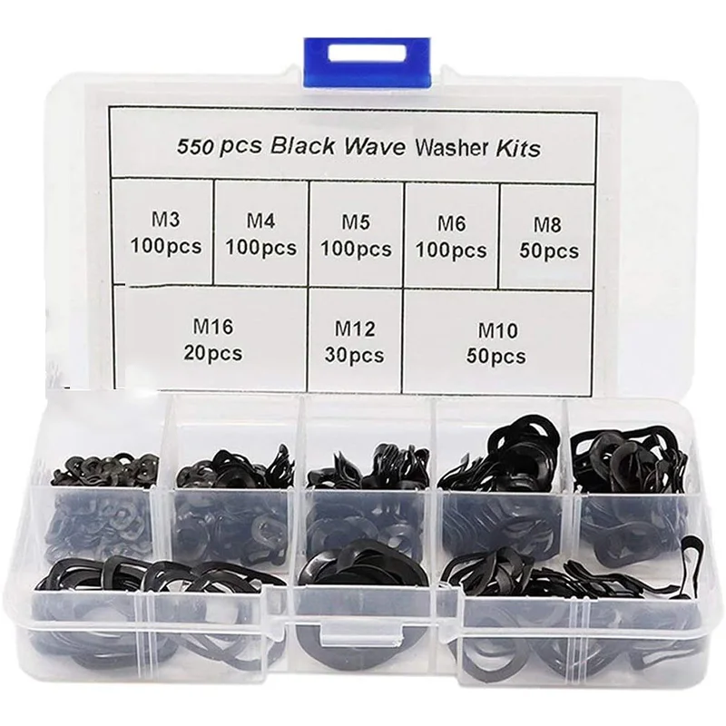

Black Steel Ring Spring Washer Three Wave Washers 65MN Wave Gasket Assortment Kits-M3 M4 M5 M6 M8 M10 M12 M16(550 Pcs)