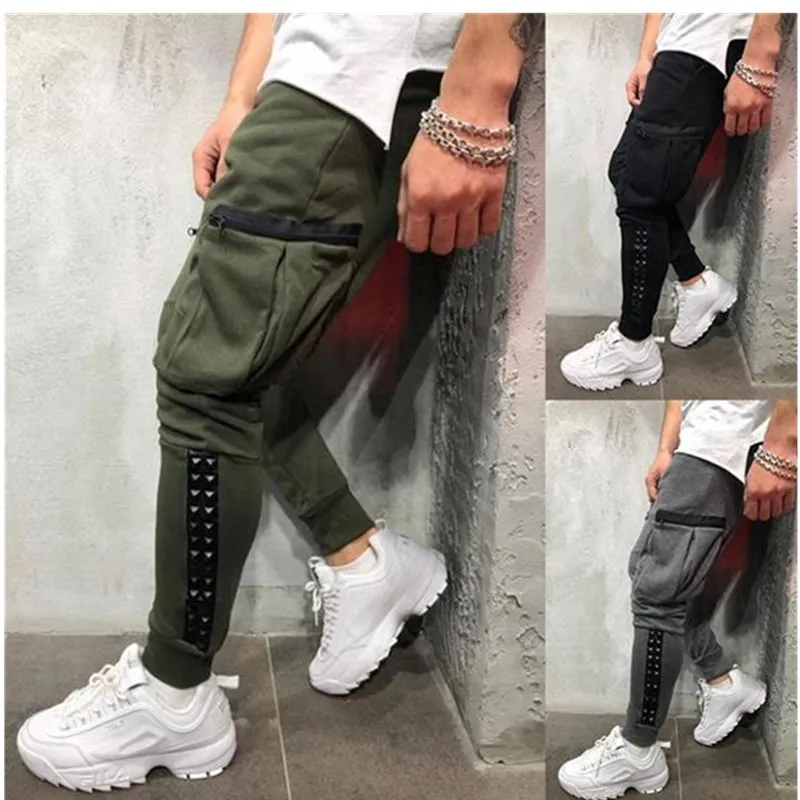 Мужские брюки карго в стиле хип хоп черные джоггеры с большими карманами уличная