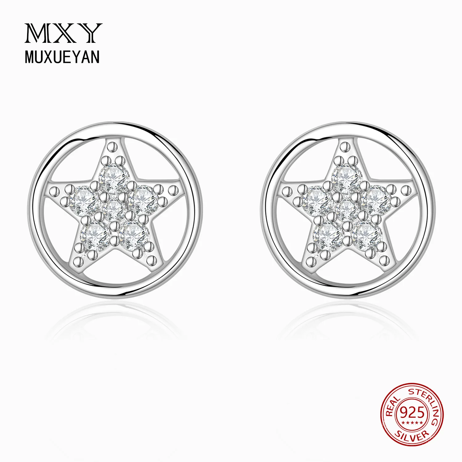 

Crystal five-pointed star in Circle Stud Earrings for women 925 Sterling Silver cute fine Jewelry 2021 trend MUXUEYAN
