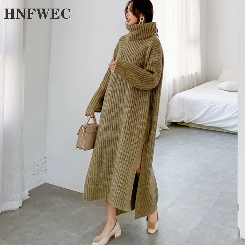 

2020 new winter thickness turtleneck full sleeves knits loose long big size outwear sweater pullover F746