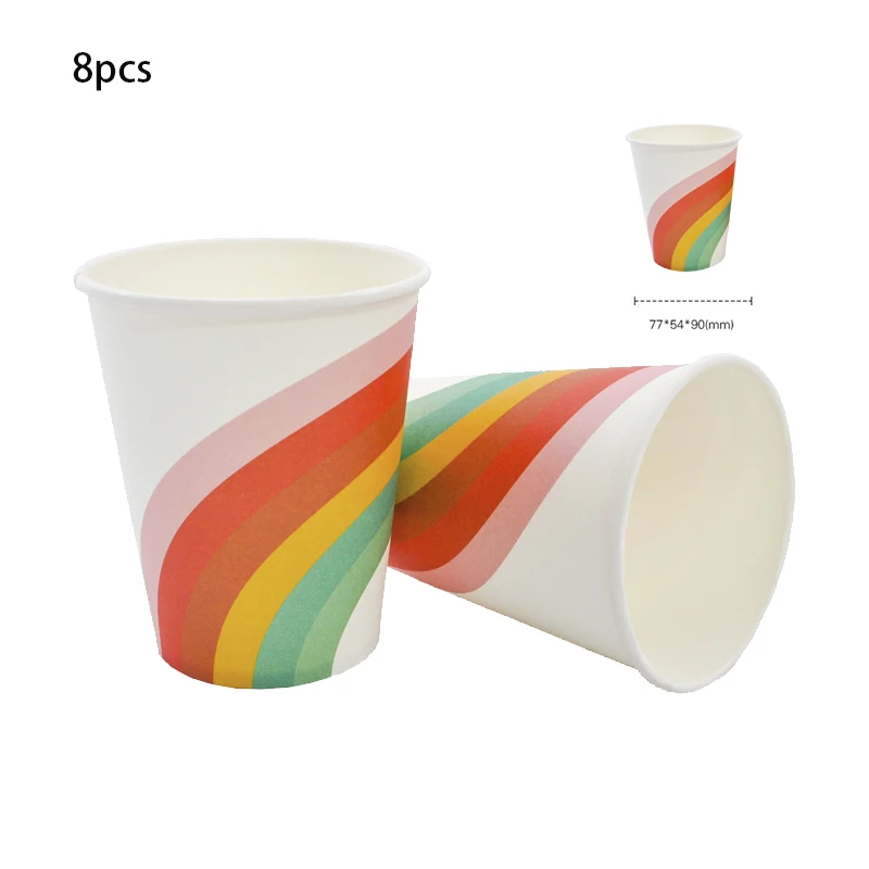 8pc Rainbow Cup Радужная тема посуда для вечеринки в честь Дня рождения одноразовые тарелки чашки рождественские цветные чашки тарелки для вечеринок деко вечерние принадлежности - Цвет: 8pc Rainbow Cup