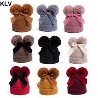 baby stuff double pompom hat winter knitted kids baby girl hat warm thicker children infant beanie cap bonnet 6 month 3 years