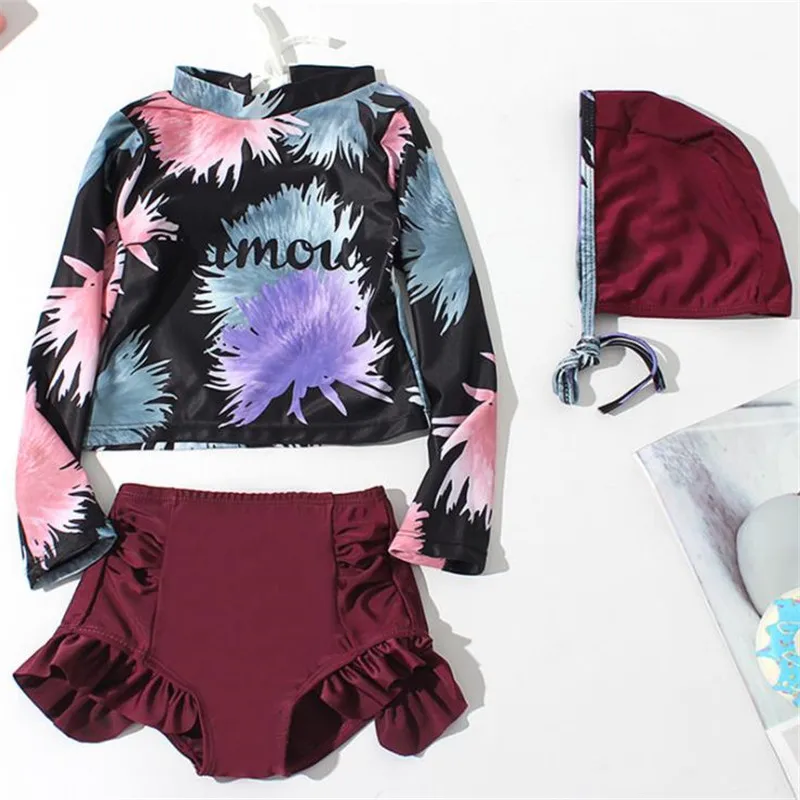 Детский раздельный купальник из полиэстера с принтом детская одежда для купания