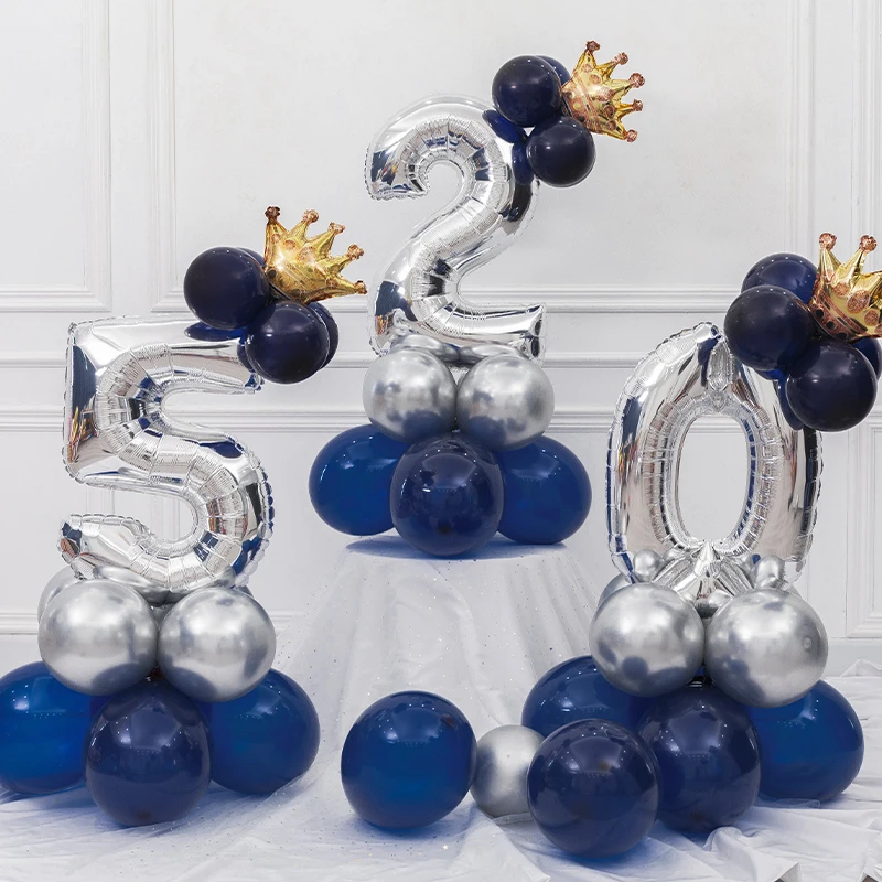 

16Pcs/Set Gold Silver Number Foil Balloon With Crown 32inch 0-9 Digital Helium Ballon Wedding Decoration Birthday Party Supplies