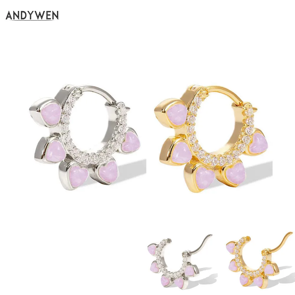 ANDYWEN новинка Стерлинговое Серебро 925 пробы фиолетовые розовые опалы цветок Huggies