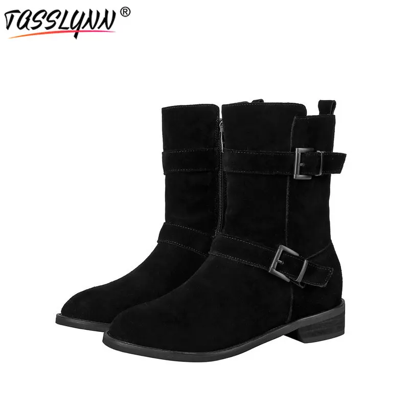 TASSLYNN 2019 Autumn Mid-calf Boots Women Shoes Western Style Square Heel Winter Riding Black Size 34-39 | Обувь