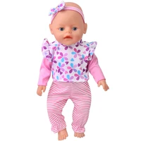 43 cm boy american dolls clothes print pink long sleeve set headband born baby toys accessories fit 18 inch girls doll h22