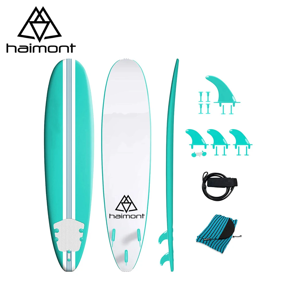 

haimont Soft Top Foam 8ft Surfboard Surfboard for Beginners & All Surfing Levels Complete Board Set Leash & Multiple Fin Options