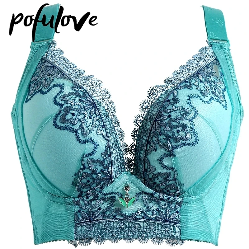 Push Up Bra Plus Size Bras for Women 100 105 C D Gathered Sexy Lace Underwear Wire Free Brassiere Floral Seamless Bralette