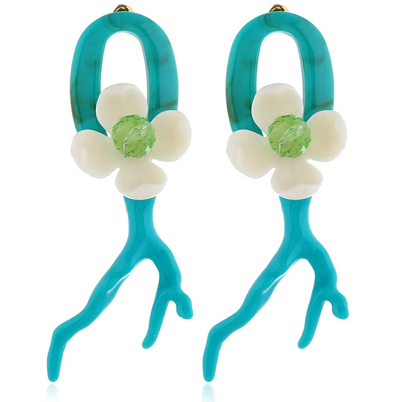 B Blue Boho Цветок Для женщин мотаться себе серьги смоленая оболочка коралловый слоев серьги винтажная Этническая биж - Окраска металла: B Blue