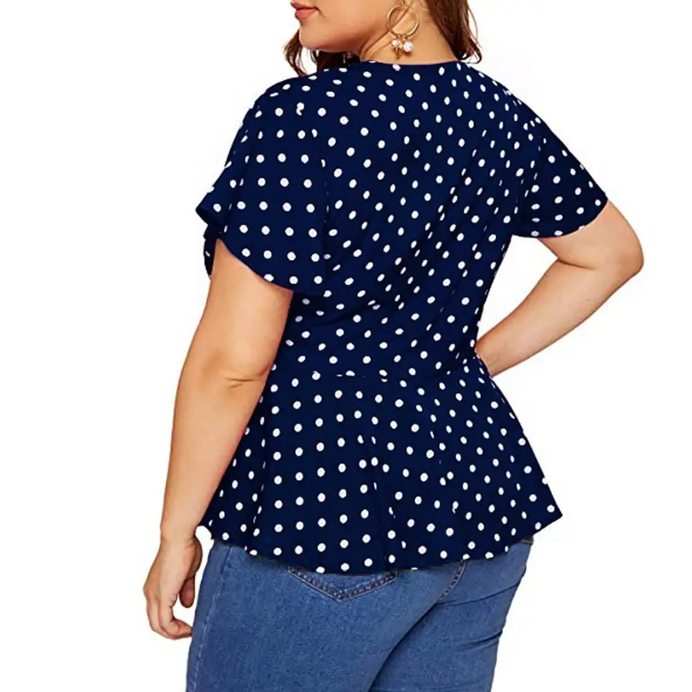 Летняя женская рубашка размера плюс с v образным вырезом и коротким рукавом