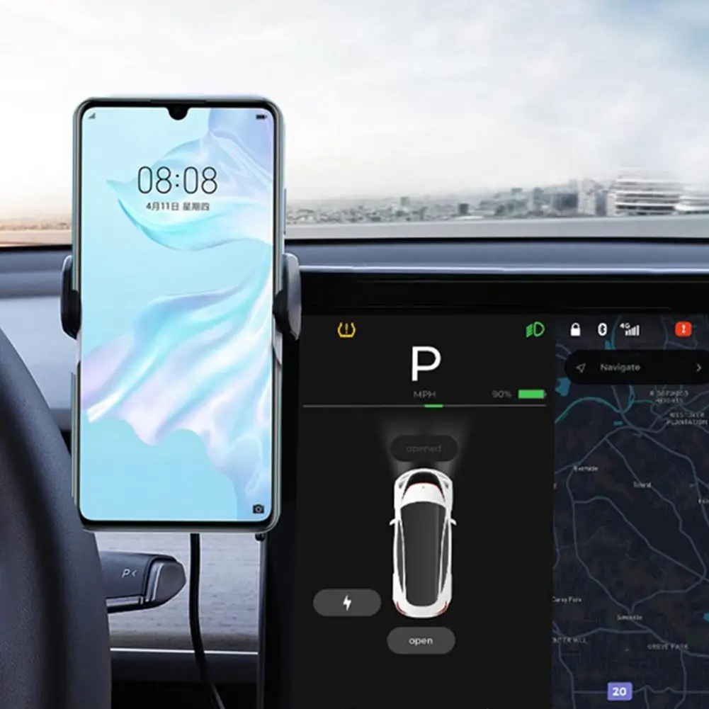 for tesla model 3y mobile phone holder with wireless charging car charger bracket 500800ma v noise free handset holder free global shipping