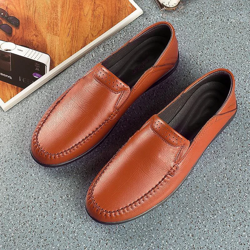 Men Casual Shoes outdoor Luxury Brand Genuine Leather Mens fashion Loafers Moccasins Comfy Breathable Slip on Driving Shoes a4