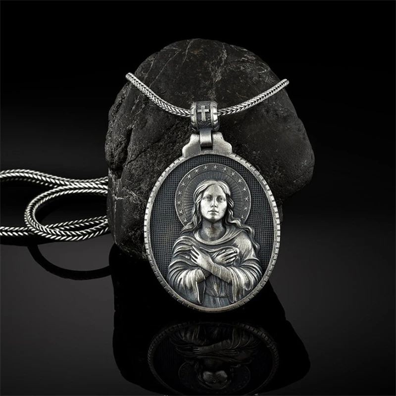 

Vintage Maria Portrait Pendant Necklace Exquisite Men's and Women's Religious Amulet Jewelry Party Accessories Best Gift