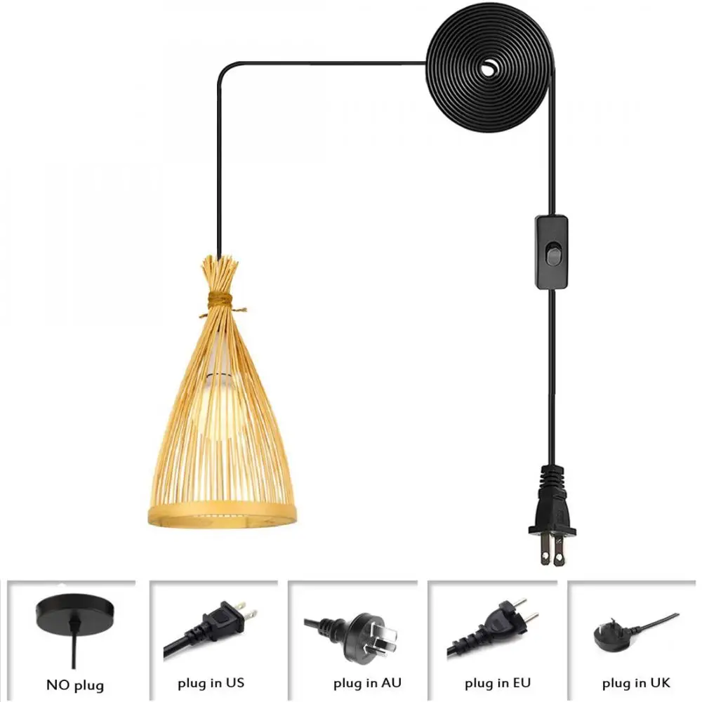 

Подвесной светильник в стиле ретро, бамбуковый потолочный светильник для коридора, штепсельная вилка, желтый свет для кухонного островка