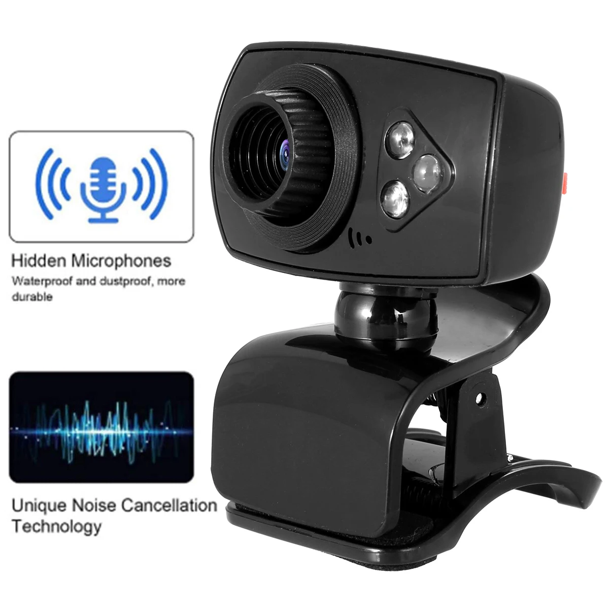 

Computer Webcam 480P USB Driver-Free Desktop Laptop Web Camera With Built-In Microphone Auto Color Correction With 3 IR LED