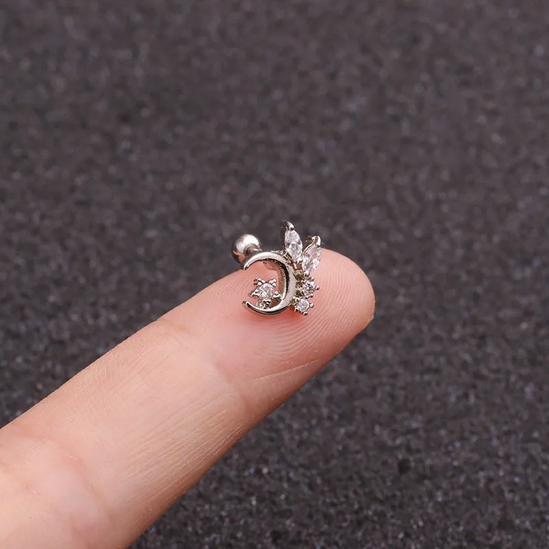 20 г пирсинг для уха Cz луна и звезда хрящевая спираль Tragus Conch Rook нержавеющая сталь закручивающаяся задняя часть серьги для ушного хряща