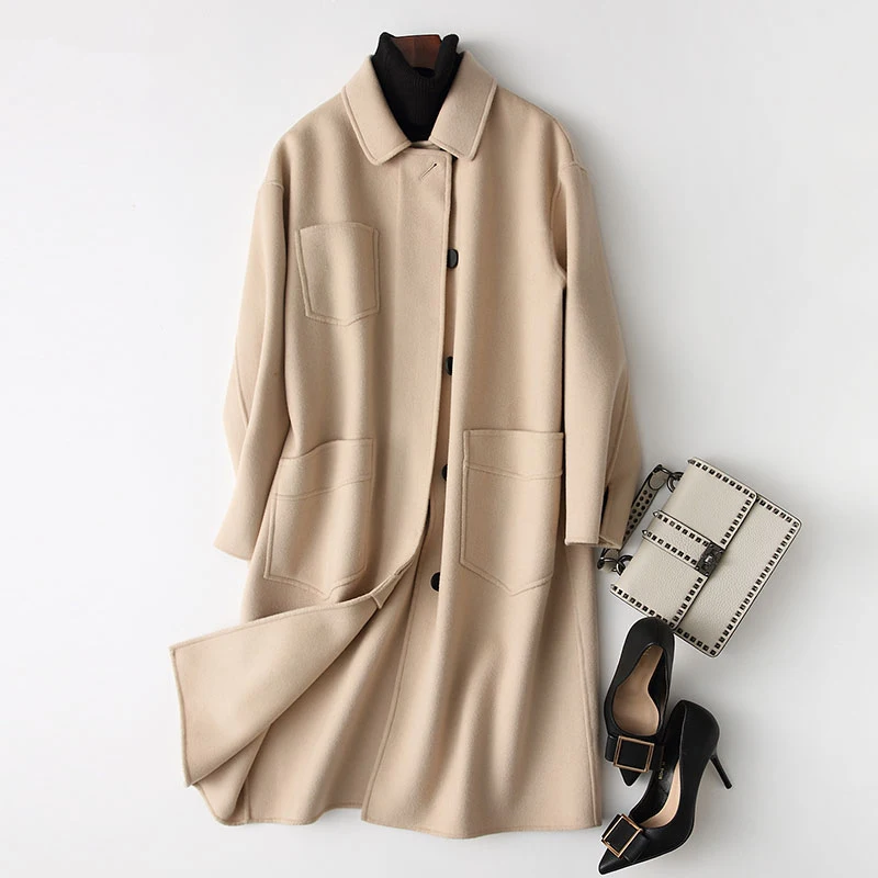 

Женская шерстяная ветровка на осень/зиму, 2020 пальто, свободное простое пальто, большие размеры, теплые женские шерстяные пальто