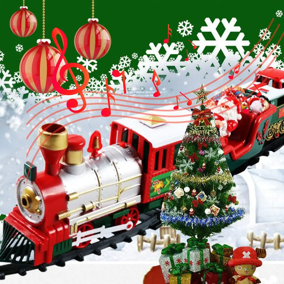 Tren El&eacute;ctrico de juguete para Navidad, coches de pista de carreras con m&uacute;sica, decoraci&oacute;n de &aacute;rbol de Navidad de Santa Claus, modelo de tren-0