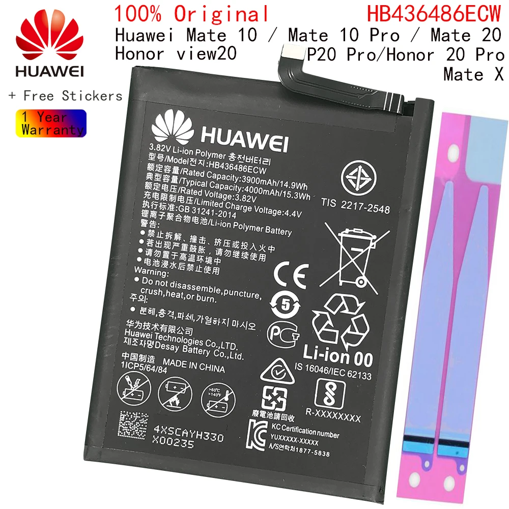

Original Phone Battery 3900mAh Replacement for Huawei Mate 10 / 10 Pro / P20 PRO AL00 L09 L29 TL00 HB436486ECW
