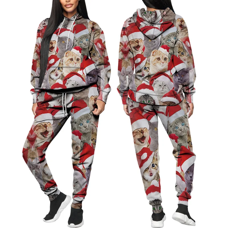 

2021New Cat Animal 3D Print Female Hoodies Sweatshirts Casual Spring Autumn Streetwear Women's Clothing Hooded Top Plus Size